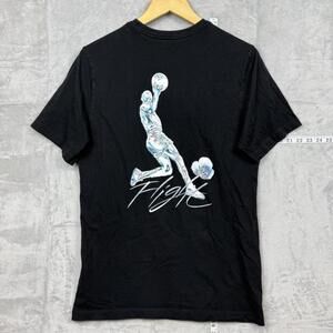 Jordan Flight Black Tee Chrome Jumpman Graphic Flower Logo Men Size M Y2K Street